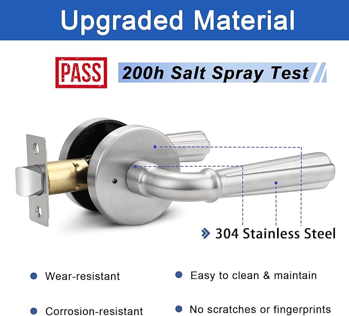 Orger 10 Pack Satin Nickel Privacy Door Lever Interior Door Handle with Lock, Keyless Bed Bath Door Handle Round Door Lever Reversible for Left & Right, Modern Privacy Door Lock Stainless Steel