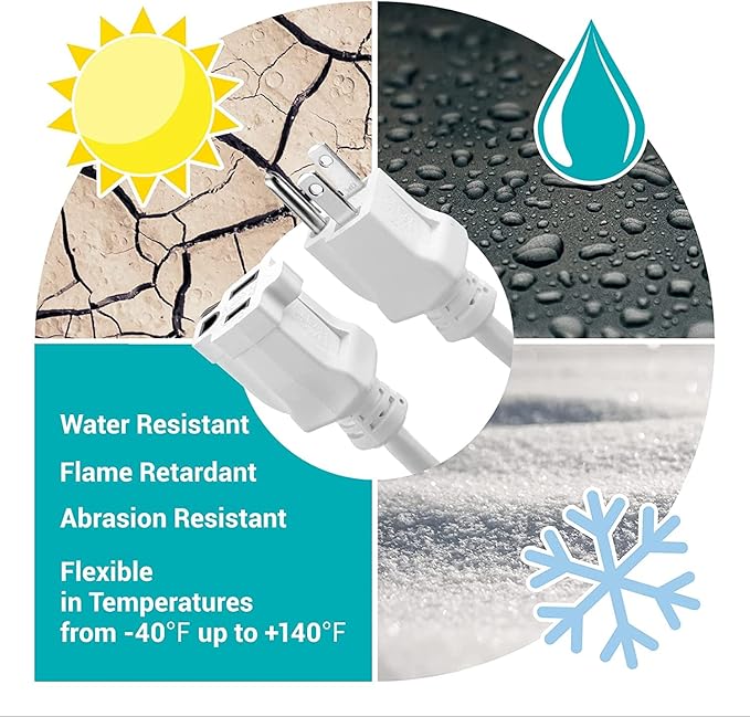 Clear Power 16 Gauge 3Prong Cords (16/3-3 Prong Grounded Plug, White, 9 ft)