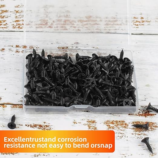 Wood Screws, 163 PCS #6 x 1/2" Flat Head Phillips Black Wood Screws, Premium Self-Tapping Electrophoresis Coated, Ideal for Indoor Furniture & Woodworking