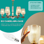 E12 60 Watt Incandescent Candle Light Bulbs, Chandelier Light Bulbs for Ceiling Fan, Vanity, Outdoor - Warm White 2500K, 500 Lumen Dimmable B10 Clear Candelabra Base Bulbs (12 Pack)