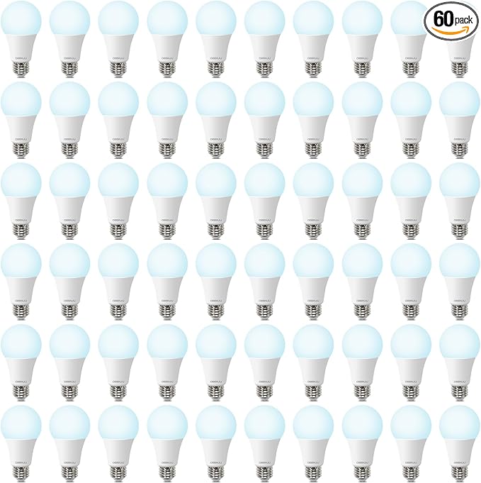 60 Pack A19 LED Bulbs 60W Equivalent, 8W Daylight 5000K LED Light Bulbs, E26 Medium Base, Non-Dimmable, 800 Lumens, Ideal for Bedroom Living Room