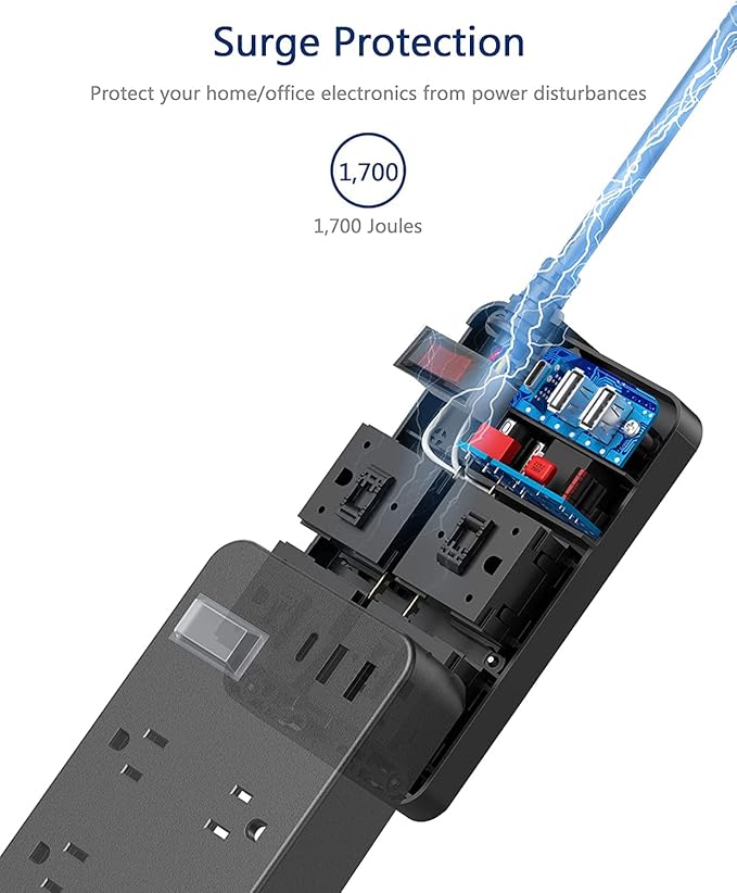 Outdoor Power Strip Weatherproof,Fast Charging Station 20W USB C,Waterproof Surge Protector 4 Outlets, Multi Outlet Extension for Camping, Garden, Kitchen,Bathroom,Flat Plug (Black, 25 FT Cable)