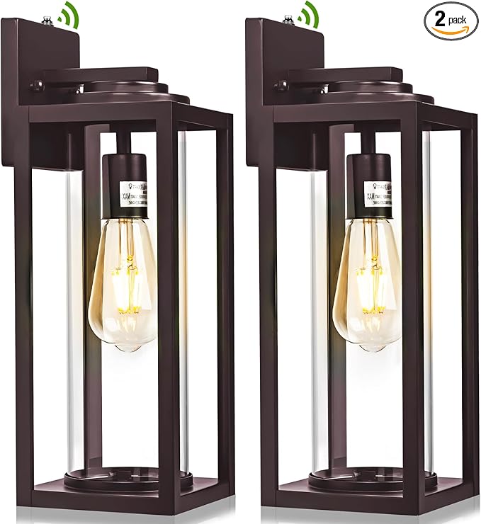 Dusk to Dawn Outdoor Wall Light Fixtures - 2 Packs Exterior Waterproof Outdoor Lighting, Modern Porch Sconces Wall Mounted Lighting, Industrial Anti-Rust Matte Outside Lantern for Front Door