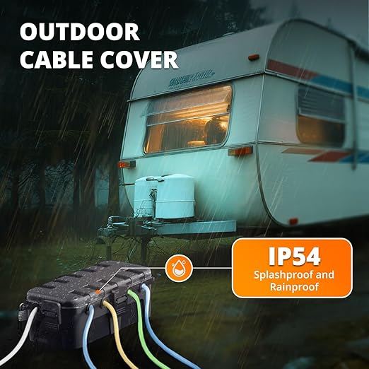 QUOBAS Outdoor Waterproof Electrical Box with 6 Cable Ports, IP54 Weatherproof Heavy-Duty Extension Cord Cover for Power Strips, Garden Power Tools, Holiday Lights, Gray