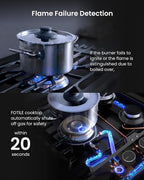FOTILE GLG36501 36” Black Tempered Glass 5-Burner Gas Cooktop, Tri-Ring 18,000 BTUs Left Burner with Flame Failure Protection Removable Grates and Installation/LP Kit