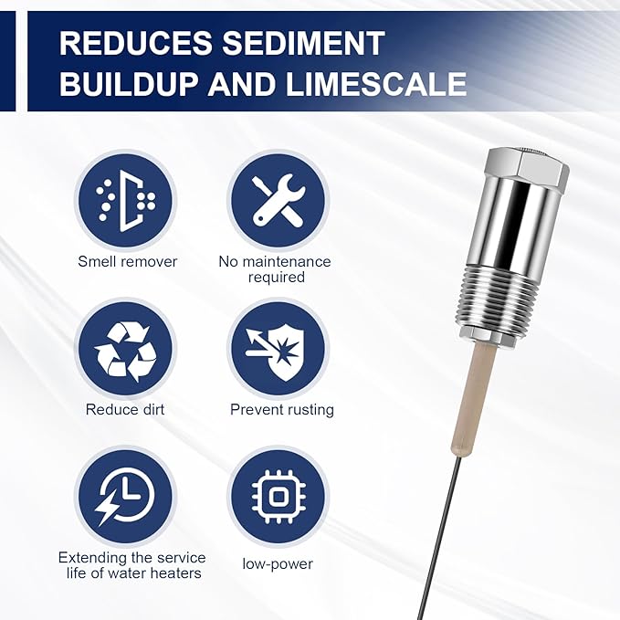 Powered Anode Rod, vattceel Water Heaters Titanium Anode Rod, Prevent Corrosion of Storage Tanks,Improving Water Quality, Up to 20 Years Service Life,NPT 3/4" Thread,For 30-90 Gallon Tank