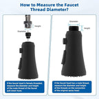 Hibbent Pull Down Spray Head for Kitchen Faucet, 3-Function Spray Nozzle with 15 Adapters, Straight Sink Faucet Head Replacement Compatible with Moen, Delta, Kohler, American Standard, Matte Black