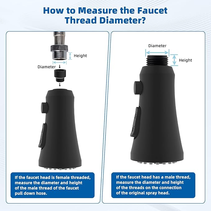 Hibbent Pull Down Spray Head for Kitchen Faucet, 3-Function Spray Nozzle with 15 Adapters, Straight Sink Faucet Head Replacement Compatible with Moen, Delta, Kohler, American Standard, Matte Black