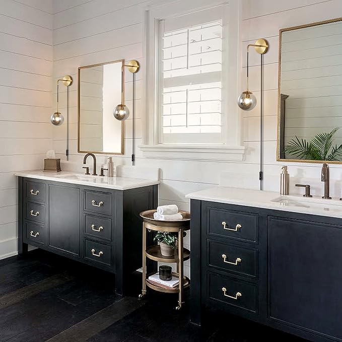 KCO Modern Globe Wall Sconce with Plug in Industrial Vintage Wall Lamp On/Off Switch Adjustable Minimalist 1-Light Mounted Reading Lamps for Bedroom Living Room Corridor(Smoke Gray & 2-Pack)