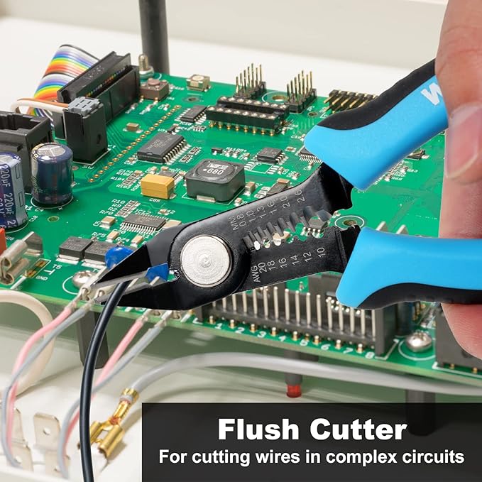 WGGE Wire Cutters Precision Flush Pliers with Supplementary Stripping, Cutting Pliers, Handy and Slim Diagonal Cutters, Ultra Sharp Wire Cutter, 10-20AWG wire stripper (6 inch)