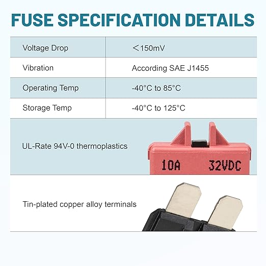 NuIth Manual Reset Mini Fuse Circuit Breakers 10A, E39 Low Profile ATO/ATC Circuit Breaker Blade Fuse 12V-32V DC 10A Re-settable Standard Blade Fuses for Car Truck RV Marine (2PCS-10A)