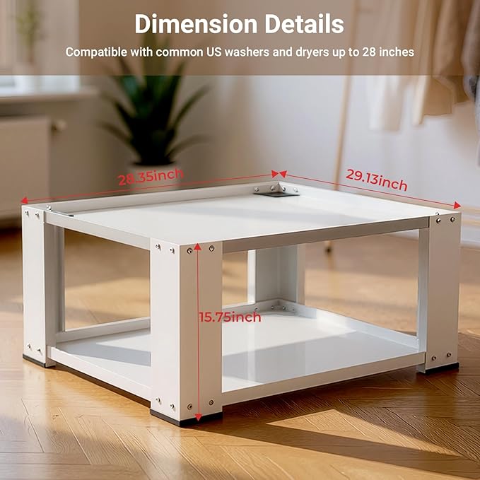 SKM Universal Washer and Dryer Pedestal Stand for 27" & 28" Machines | Heavy-Duty Steel, 700LB Capacity | 15.7" Height, Anti-Slip Design, White
