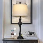 28.75" Black Modern Table Lamps for Living Room, Bedside Lamp with USB A+C Ports & AC Outlets, 3 Way Dimmable Touch Lamps for Living Room,Nightstand Lamp LED Bulb Included (1Pack