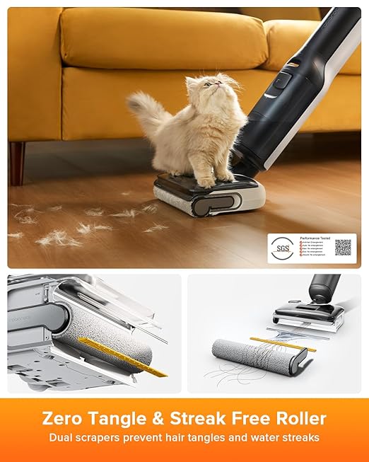 roborock F25 LT Wet Dry Vacuum Cleaner and Mop, 20000Pa Cordless Vacuum Mop Combo, 194°F High Temperature Self Cleaning & Hot Air Flash Drying, 180° Lie-Flat Hard Floor Cleaner, Edge to Edge Cleaning