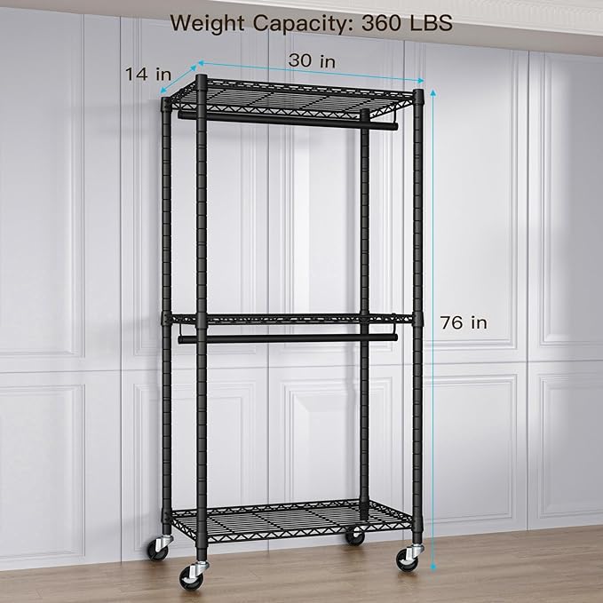 FUTASSI Heavy-Duty Portable Closet, 30"W x 14"D x 76"H, Black, Carbon Steel