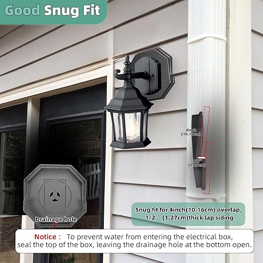 Qulity Vinyl Siding Mounting Blocks, Octagon Outdoor Light Mounting Block, 1/2 inch Lap Double and 4 inch Height Siding, Black 1 Pack