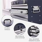 4 Drawers Metal Tool Box, 21" Portable Steel Tool Chest w/Key Lock & Latch Closure, Multi-Function Top Storage Tray Toolbox w/Powder Coating & Ball Bearing Slides for Garage (Antique Grey)