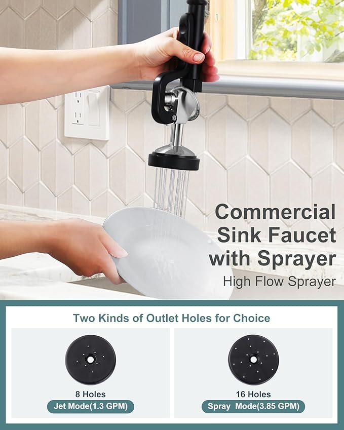 21" Height Commercial Faucet Wall Mount with Sprayer 9.6" Swing Spout 8" Adjustable Center, Kitchen Sink Faucets with Pull Down Pre-Rinse Sprayer for Restaurant Industrial Kitchen, Brushed Nickel