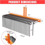 72 Inch 3 Point Tractor Rake, Pine Straw Needle Rake, Durable Powder Coated Steel Spring Landscape Rakes Fit for Cat0, Cat1, Orange
