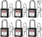 Lockout Tagout Locks 6-Pack｜OSHA Black Loto Locks Keyed Different｜2 Keys/Lock for Industrial Machinery & Electrical Panels｜Chrome Steel & Laser Coding