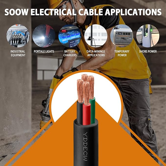150ft 12/4 12 AWG Portable Power Cable (4 Conductor) - SJOOW 300V 12 Gauge Electric Wire for Motor Leads, Portable Lights, Battery Chargers and Machinery - 4 Conductor - 150 Feet Electrical Cord
