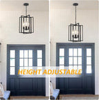 Black Farmhouse Modern Chandelier Light Fixture for Dining Room, 3 Light Rustic Kitchen Island Metal Pendant Hanging, Adjustable Geometric Foyer Light Fixtures for Entryway Hallway Living Room