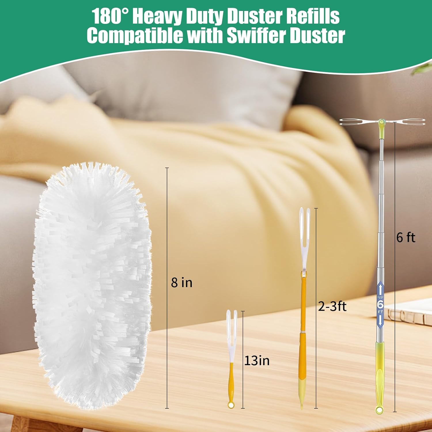 60 Count Electrostatic Duster Refills Compatible with Swiffer Duster, Multi-Surface Dusting Refills, Microfibre Feather Dusters for Cleaning, White Unscented