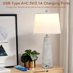 Terpsichore Bedside Lamps Set of 2 Nightstand Lamp Desk Lamps Vintage Rustic Farmhouse Table Lamp 3 Way Dimmable Light,Suitable for Living Room Bedroom,with Linen Shade LED Bulb,USB A+C Port