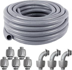 1inch 25ft Electrical Conduit Kit,Liquid-Tight Conduit and Connector Kit with 5 Straight and 3 Angle Fittings Included,Flexible Non - Metallic Electrical Conduit(1" Dia, 25 Feet)