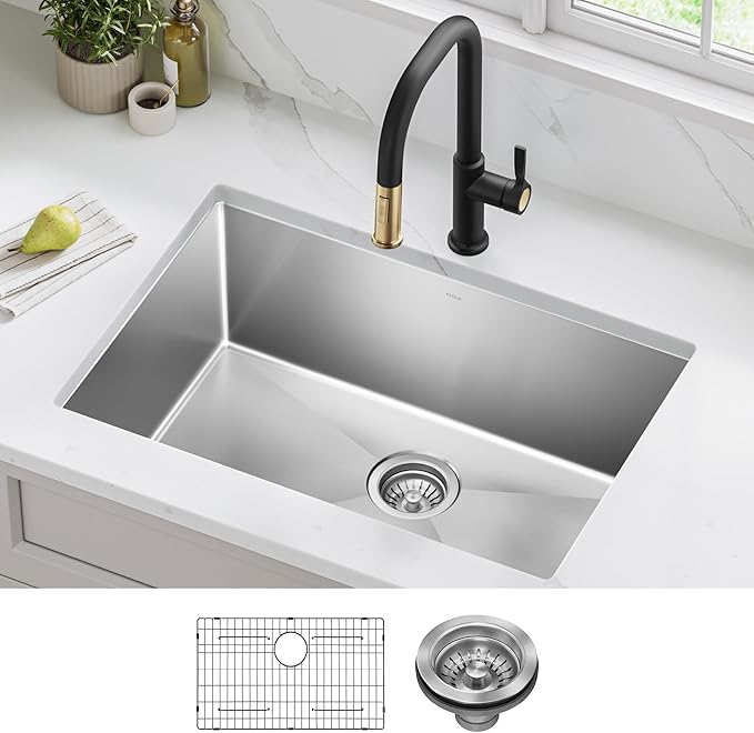 KRAUS Standart PRO 28-inch 16 Gauge Undermount Single Bowl Stainless Steel Kitchen Sink, KHU100-28