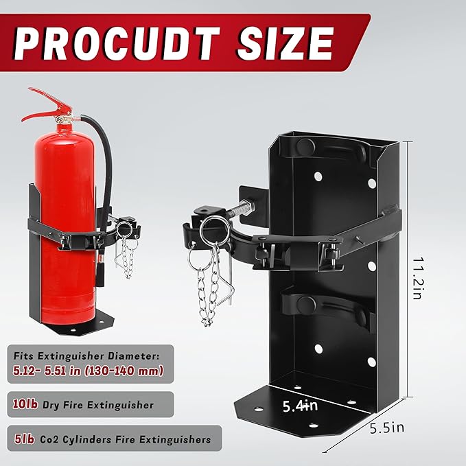 Heavy Duty Fire Extinguisher Bracket for 10lb Dry/5lb Co2 Extinguisher, Fire Extinguisher Mount Bracket, Metal Wall Mount Fire Extinguishers Holder for Vehicle, Boat, Marine, Truck, Home, School