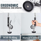 Commercial Faucet with Sprayer, 43 Inch Height Commercial Sink Faucet Wall Mount with 8" Adjustable Center and 12" Add-on Swing Spout & Pull Down Pre Rinse Sprayer