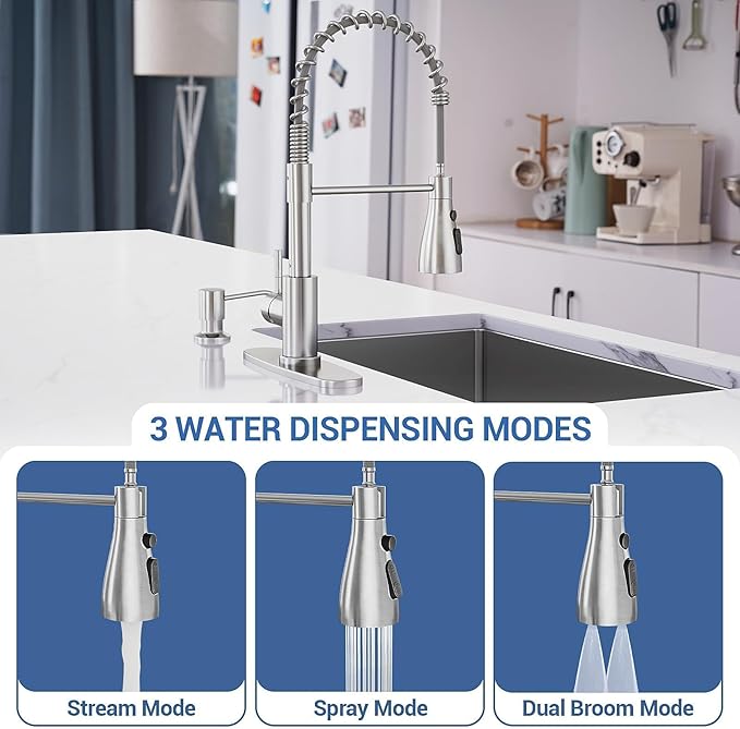 APPASO Touchless Kitchen Faucet, 3 Modes Smart Motion Sensor Kitchen Faucet with Pull Down Sprayer, Brushed Nickel Activated Faucet for Kitchen Sink with Soap Dispenser