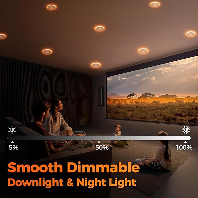 12 Pack 3 Inch Recessed LED Lights with Night Light, Canless Ultra Thin Wafer Recessed Lighting Downlight with Junction Box, Dimmable & 5 Color Temperature Selectable, 6W, ETL, White