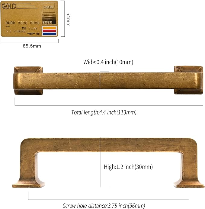 10 Pack 3.75"(96mm) Vintage Antique Brass Cabinet Pulls Kitchen Cabinet Handles Drawer Pulls Cupboard Hardware for Cabinets CK0078