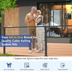 36" T304 Cable Railing Stair Post(Post 35"x2"x2"), 33° Drilled Railing Post with Cable Grommets Fit for 25-35° Stairway, Adjustable Top Mount Stainless Steel Black Finish Staircase Deck Post