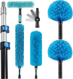 30 Foot High Ceiling Fan Duster with 6-24 Foot Extension Pole, Extendable Reusable Cobweb, Feather, Window Cleaning Squeegee Kit