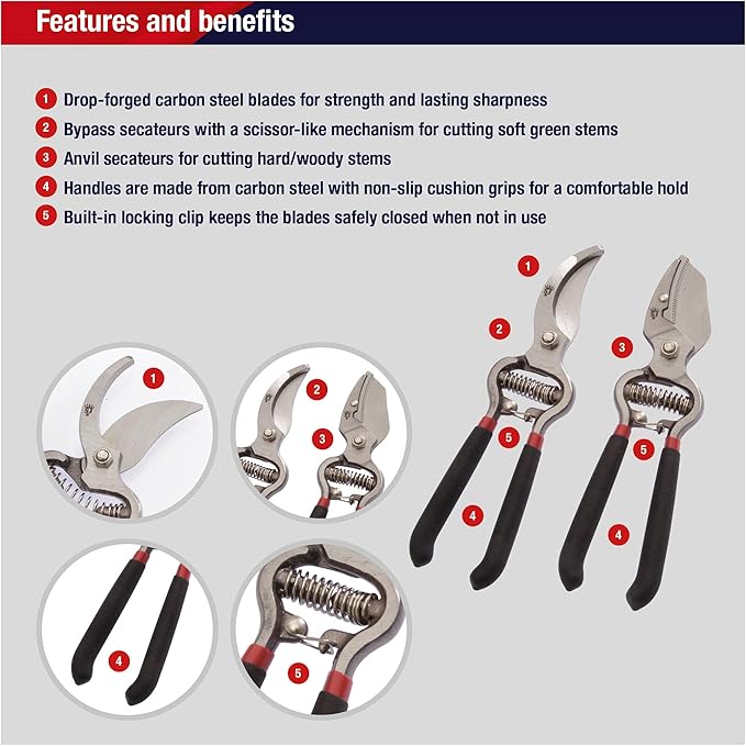 Spear & Jackson CUTTINGSET8 Traditional Bypass & Anvil Pruner/Secateur Set