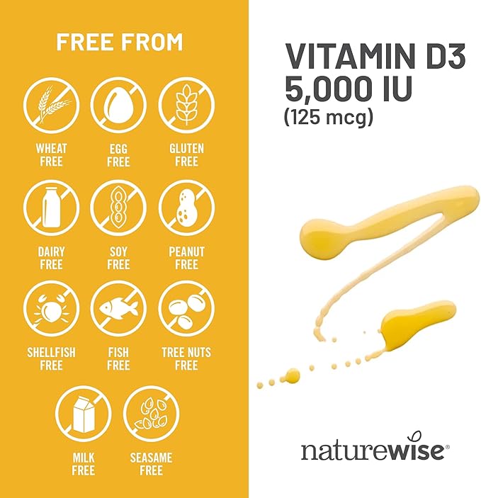 NatureWise Vitamin D3 5000iu (125 mcg) 90-Day Supply for Immune Support, Healthy Muscle Function, and Bone Health - Non-GMO, Gluten-Free in Organic Extra Virgin Olive Oil, (Mini Softgel), 90 Count