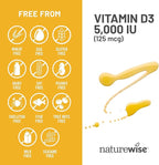 NatureWise Vitamin D3 5000iu (125 mcg) 1 Year Supply for Immune Support, Healthy Muscle Function, and Bone Health - Non-GMO, Gluten Free in Organic Extra Virgin Olive Oil, (Mini Softgel), 360 Count