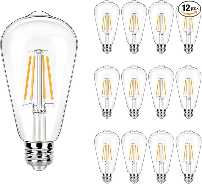 12 Pack LED Edison Bulbs 40W Equivalent, 4 Watt ST19 LED Filament Bulb, 2200K Amber White, Vintage Light Bulbs for Ceiling Light Fixtures, E26 Base, 450LM, Non-dim