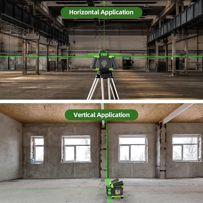 Huepar Electronic Green Rotary Laser Level + Plumb Points, Self-Leveling Horizontal/Vertical Rotary Laser Kit 800M W/Goggles, Receiver, Target Plate, Remote Control, Li-ion Battery & 5V2A Adapter