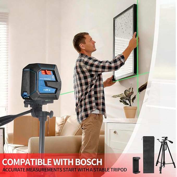 Laser Level Tripod Compatible with Bosch, Height Adjustable Laser Level Stand, 1/4"-20 Thread Mount, Collapsible Legs and Non-Skid Feet, Tripod Stand with Carrying Pouch, for Line and Point Lasers