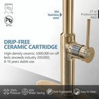 22‘’ Extra-Tall Brushed Gold Kitchen Sink Faucets, Commercial High Arc Single Handle Kitchen Faucets for Pull Down Sprayer Modern Spring with Deck Plate 22 inch