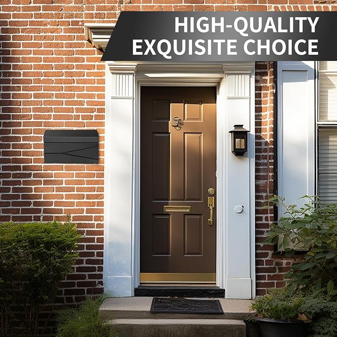 Wall Mount Mailbox, Large Capacity Mailbox for House, Galvanized Steel Rust-Proof Metal Post Box Drop， Mailboxes for Outside, 15.74"×9.84"×4.33", Black Modern Sleek Style