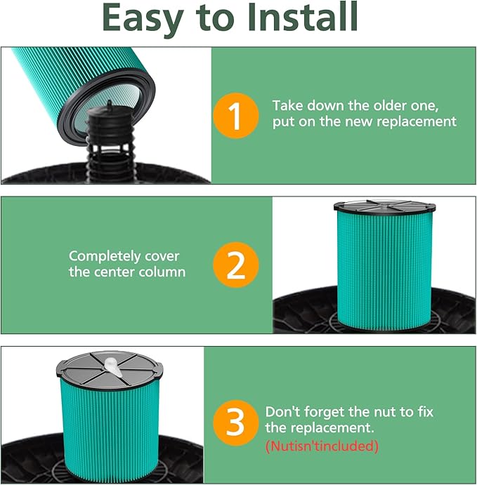 2 Pack VF6000 Replacement Filter for RIDGID, Standard Wet/Dry Vac Filter Vf6000 Compatible with RIDGID Vacs Wet Dry 5-20 Gal, 6-9 Gal Husky Vacuum