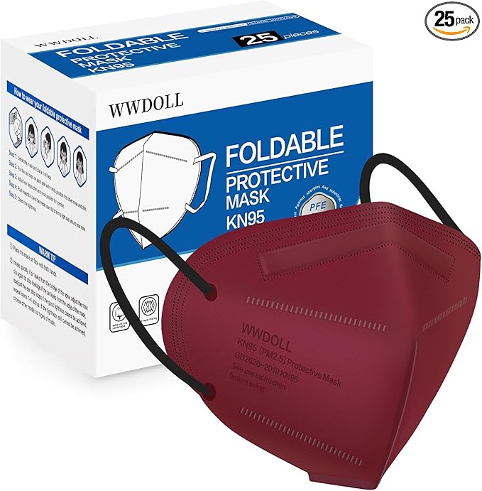 WWDOLL KN95 Face Mask 25 Pack, 5-Layers Breathable KN95 Masks, Red