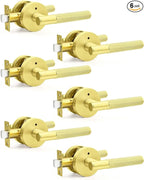 6 Pack Brushed Gold Door Handles, Modern Privacy Interior Door Lever with Lock, Round Knurled Door Knobs for Bedroom and Bathroom, Reversible for Right & Left Side