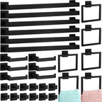 Gisafai 30 Pcs Bathroom Hardware Accessories Set 23.6 Inch Bath Towel Bar Kit Stainless Steel Bathroom Hardware Set Towel Racks Ring Hooks Paper Holder for Wall Mounted (Black)