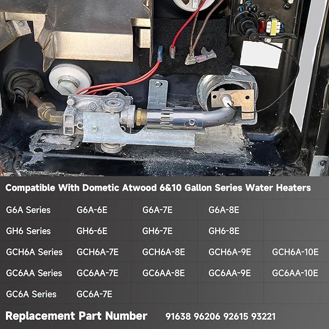 Water Heater Burner Tube Assembly RV Main Burner Parts Compatible With Dometic Atwood 6 and 10 Gallon GH6-7E GH6-8E G6A-6E G6A-7E G6A-8E GCH6A-7E Replace#: 91638 96206 92615 93221